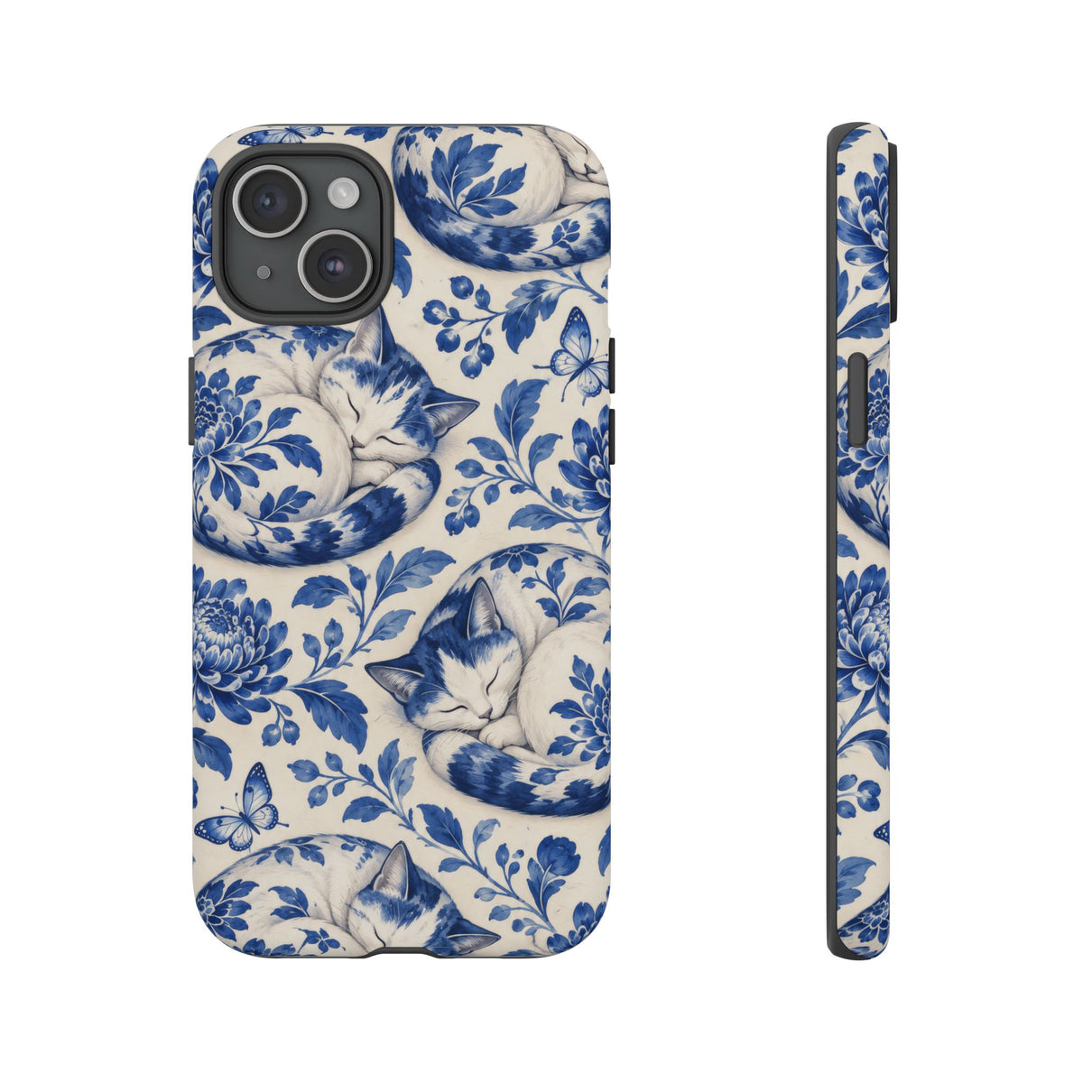 Porcelain Paws iPhone Tough Case | blue cat pattern