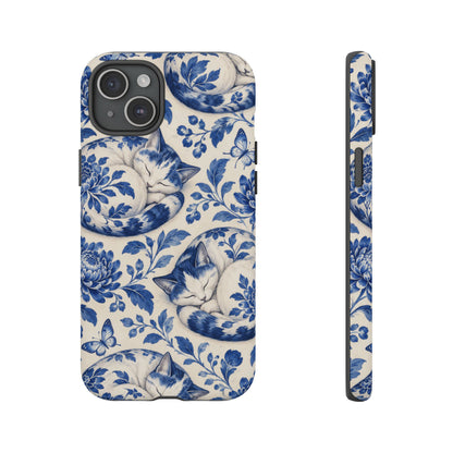 Porcelain Paws iPhone Tough Case | blue cat pattern
