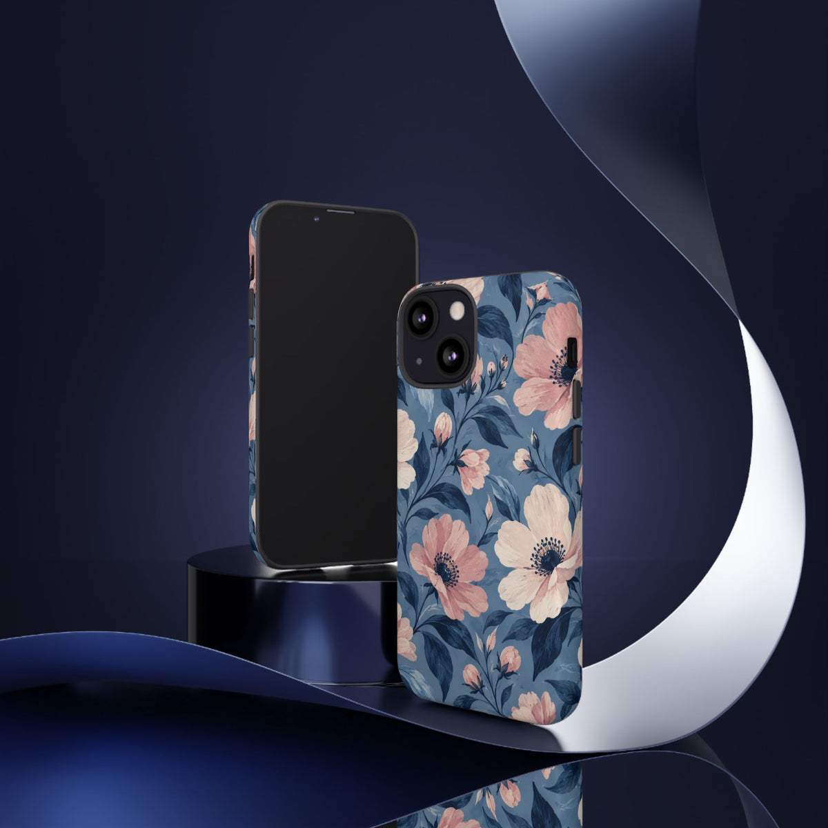 Dusk Blossom iPhone Tough Case | Pink & Ivory Floral on Blue