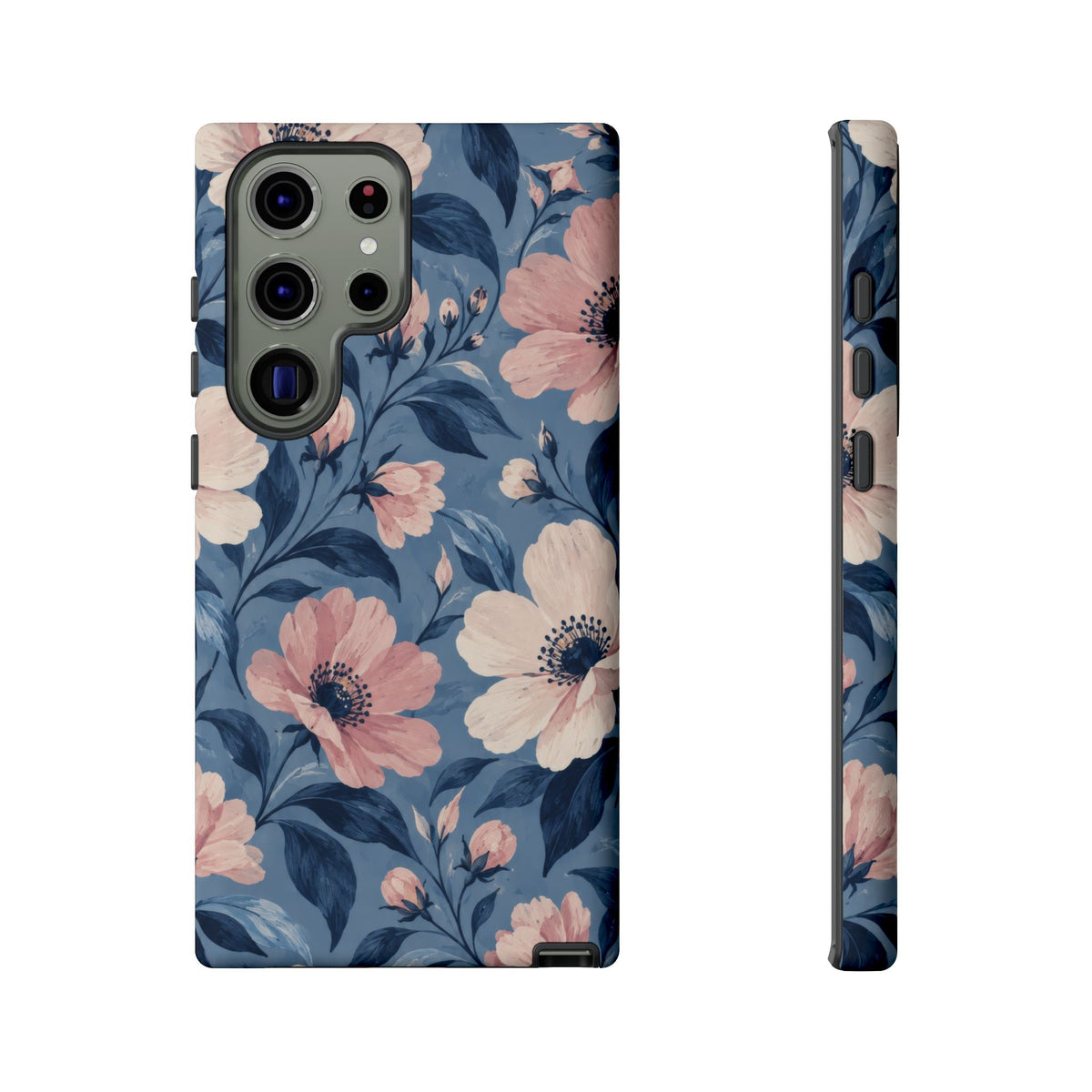 Dusk Blossom Samsung Galaxy Tough Case | Pink & Ivory Floral on Blue