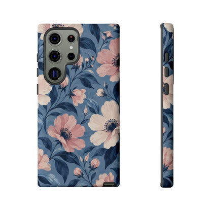 Dusk Blossom Samsung Galaxy Tough Case | Pink & Ivory Floral on Blue