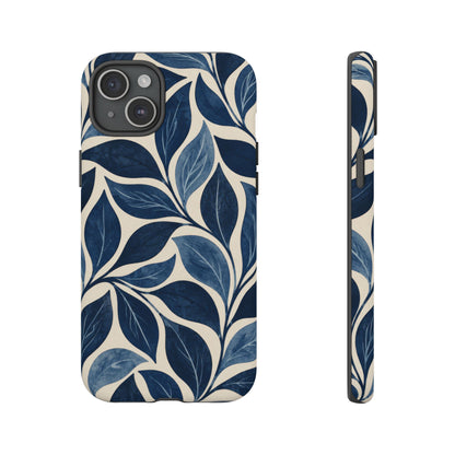 Indigo Folia iPhone Tough Case | Indigo & Ivory Leaf Pattern
