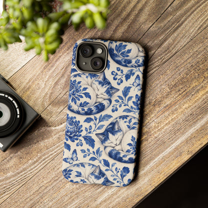 Porcelain Paws iPhone Tough Case | blue cat pattern