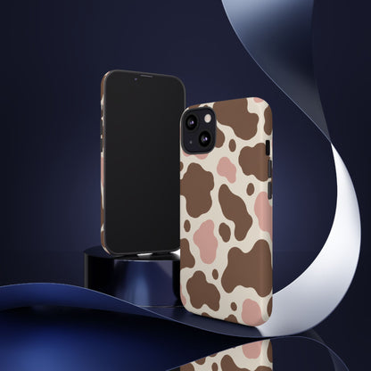 Mocha Blush iPhone Tough Case | Brown & Pink Cow Print