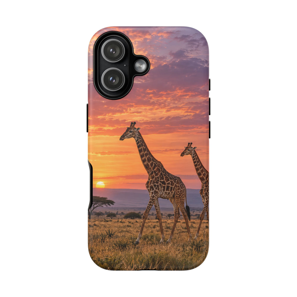 Giraffes in Rose Light iPhone Tough Case | giraffe landscape