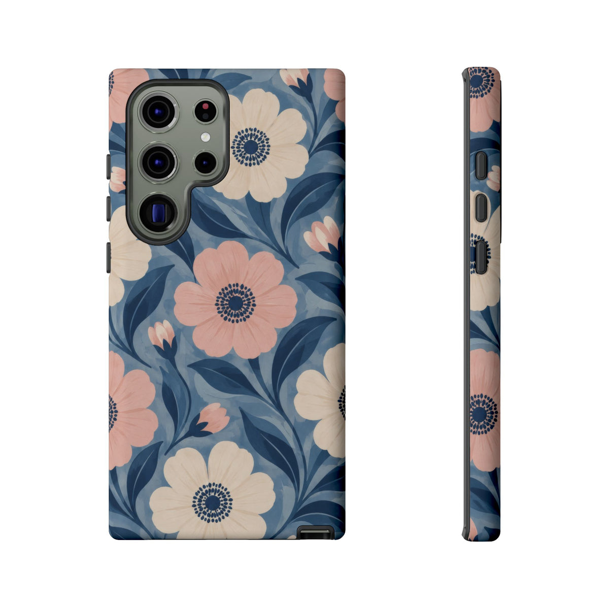 Petal Mosaic Samsung Galaxy Tough Case | Pink & Ivory Floral on Blue