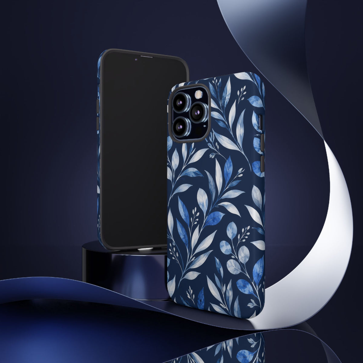 Blue Hour Botanical iPhone Tough Case | Blue Botanical Leaf Pattern