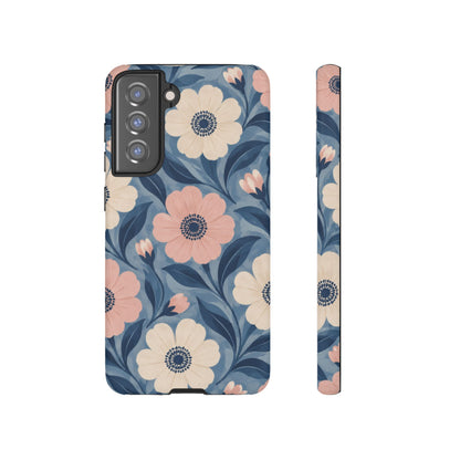 Petal Mosaic Samsung Galaxy Tough Case | Pink & Ivory Floral on Blue