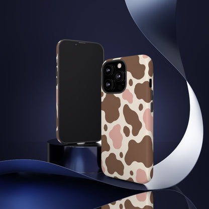 Mocha Blush iPhone Tough Case | Brown & Pink Cow Print