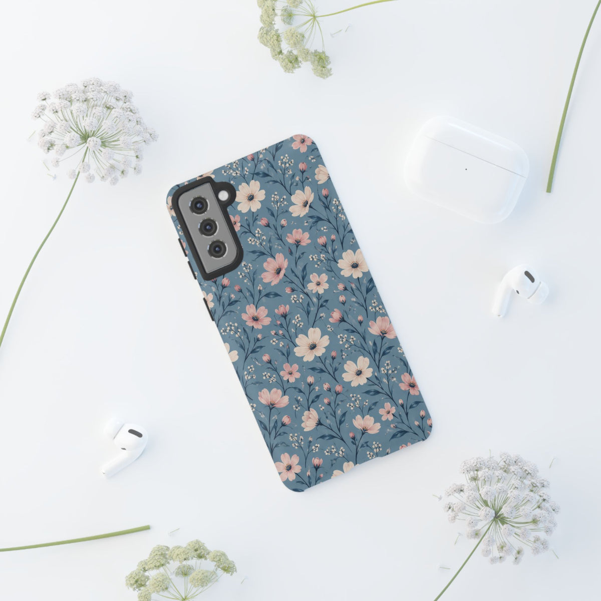 Blue Meadow Samsung Galaxy Tough Case | Pink & Ivory Floral on Blue