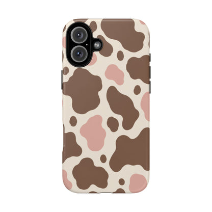Mocha Blush iPhone Tough Case | Brown & Pink Cow Print