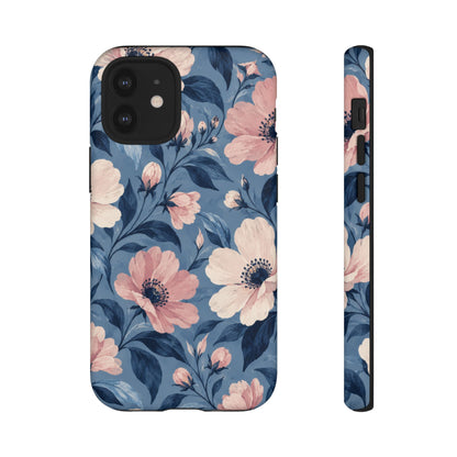 Dusk Blossom iPhone Tough Case | Pink & Ivory Floral on Blue