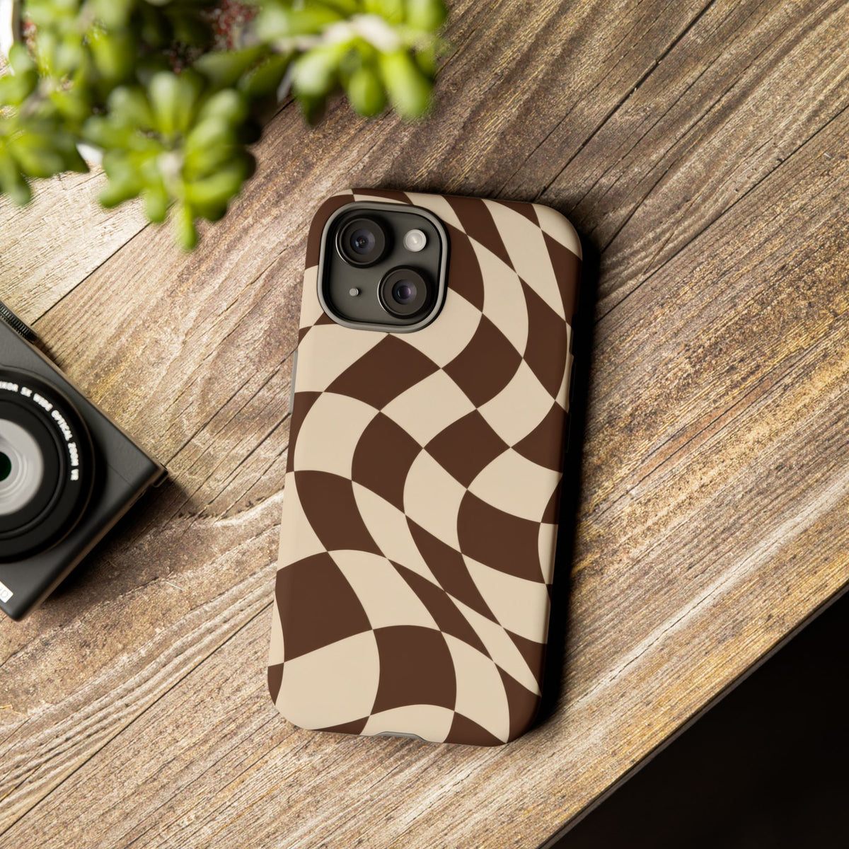Espresso Wave iPhone Tough Case | brown checkerboard