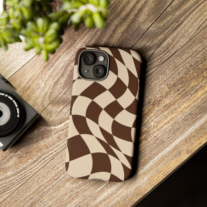 Espresso Wave iPhone Tough Case | brown checkerboard