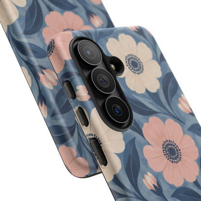 Petal Mosaic Samsung Galaxy Tough Case | Pink & Ivory Floral on Blue