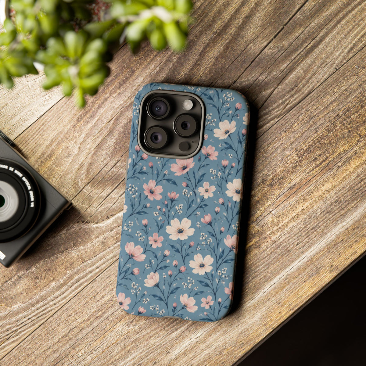Blue Meadow iPhone Tough Case | Pink & Ivory Floral on Blue