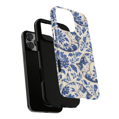 Porcelain Paws iPhone Tough Case | blue cat pattern
