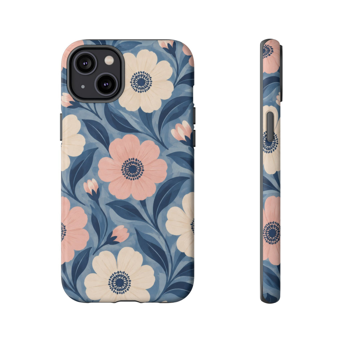 Petal Mosaic iPhone Tough Case | Pink & Ivory Floral on Blue