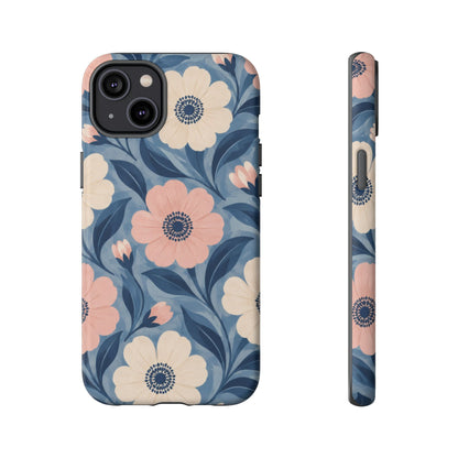 Petal Mosaic iPhone Tough Case | Pink & Ivory Floral on Blue