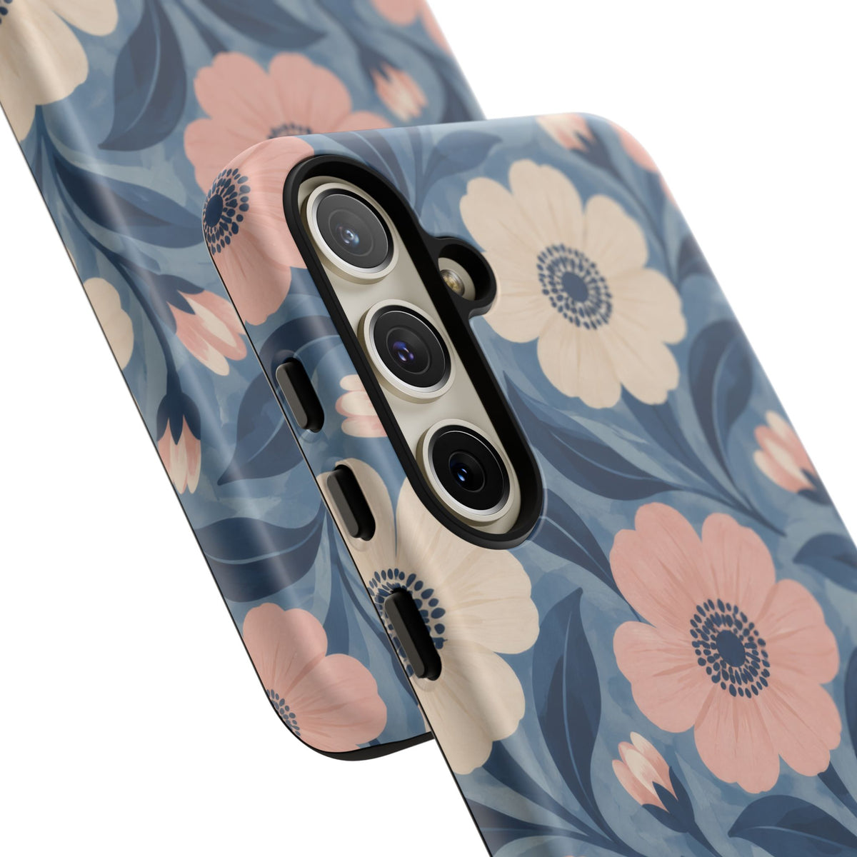 Petal Mosaic Samsung Galaxy Tough Case | Pink & Ivory Floral on Blue