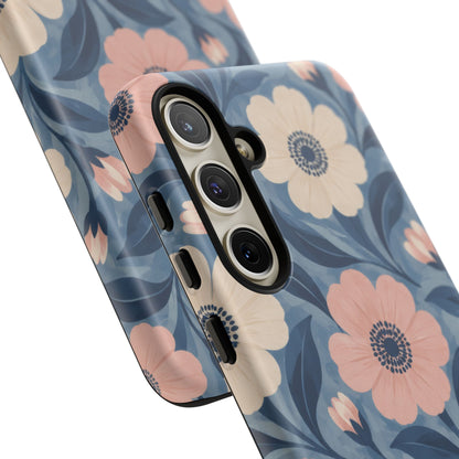 Petal Mosaic Samsung Galaxy Tough Case | Pink & Ivory Floral on Blue