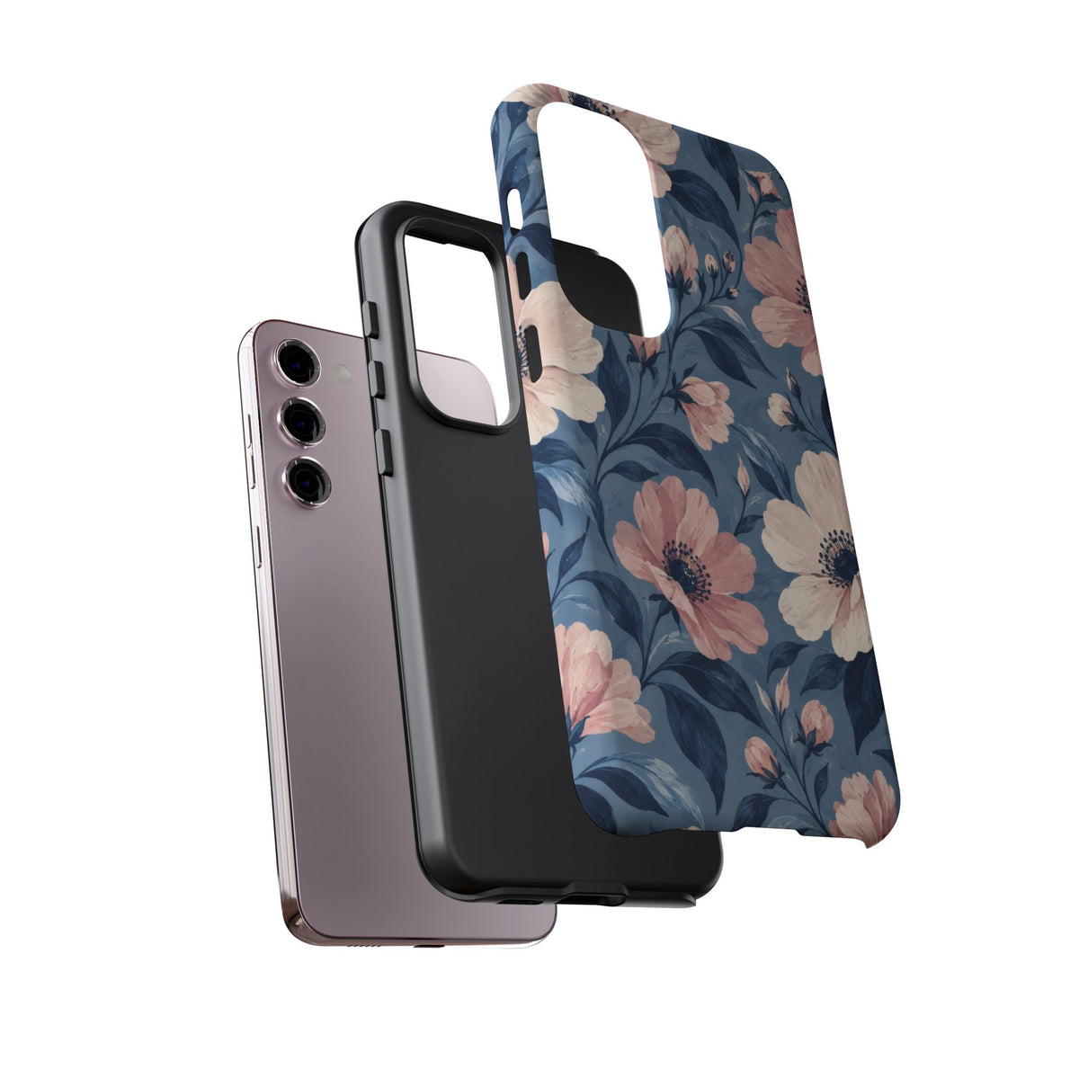 Dusk Blossom Samsung Galaxy Tough Case | Pink & Ivory Floral on Blue