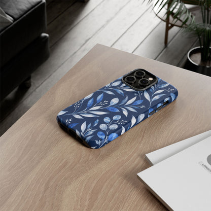 Blue Hour Botanical iPhone Tough Case | Blue Botanical Leaf Pattern