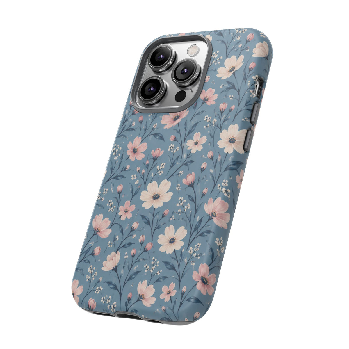 Blue Meadow iPhone Tough Case | Pink & Ivory Floral on Blue