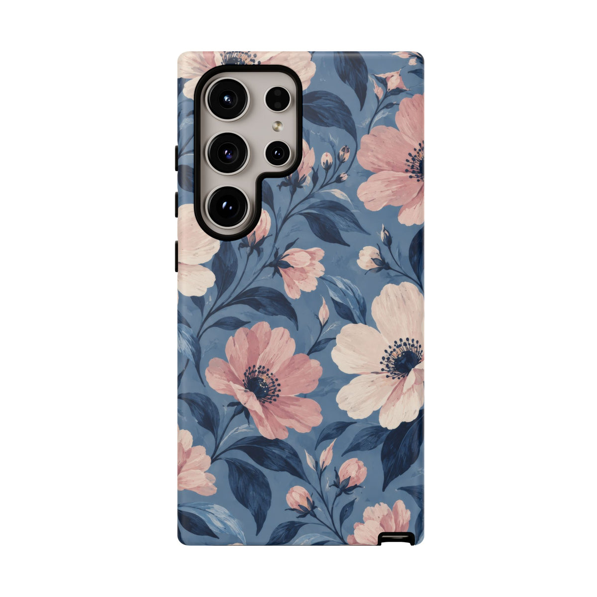 Dusk Blossom Samsung Galaxy Tough Case | Pink & Ivory Floral on Blue