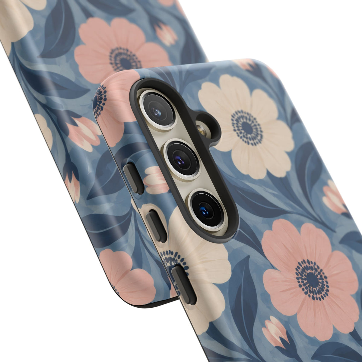 Petal Mosaic Samsung Galaxy Tough Case | Pink & Ivory Floral on Blue