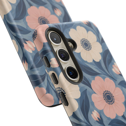 Petal Mosaic Samsung Galaxy Tough Case | Pink & Ivory Floral on Blue