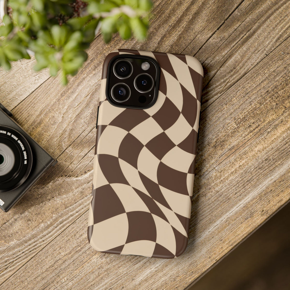 Espresso Wave iPhone Tough Case | brown checkerboard