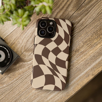 Espresso Wave iPhone Tough Case | brown checkerboard