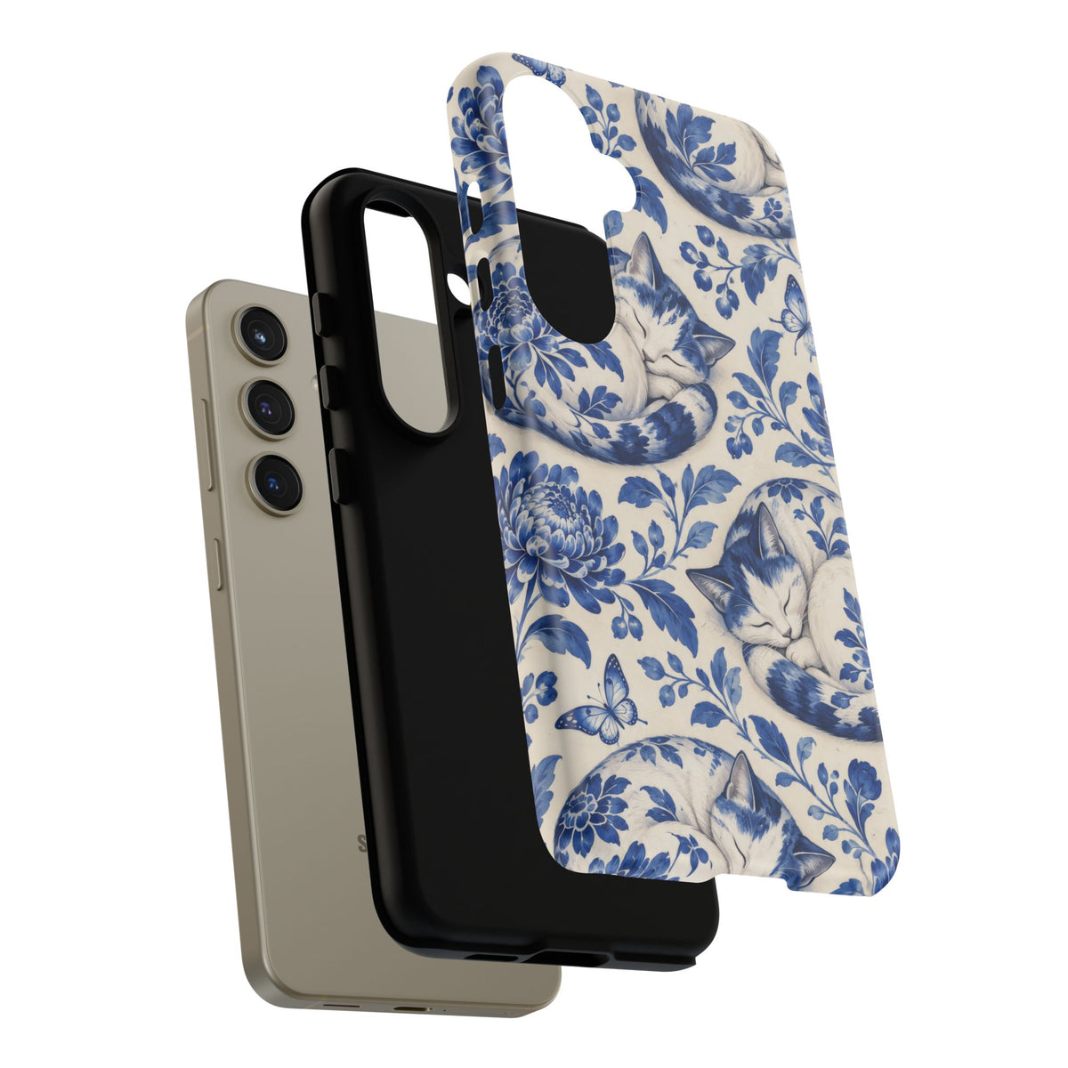Porcelain Paws Samsung Galaxy Tough Case | blue cat pattern