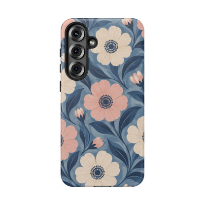 Petal Mosaic Samsung Galaxy Tough Case | Pink & Ivory Floral on Blue