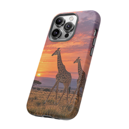 Giraffes in Rose Light iPhone Tough Case | giraffe landscape