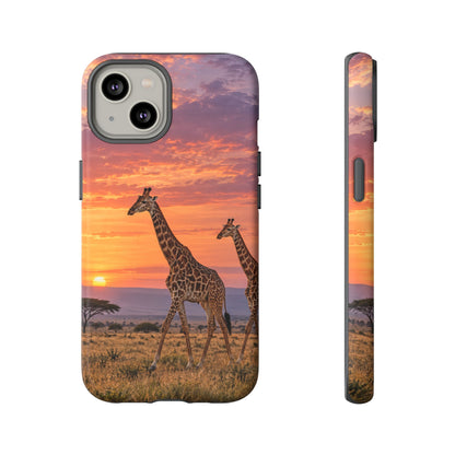 Giraffes in Rose Light iPhone Tough Case | giraffe landscape