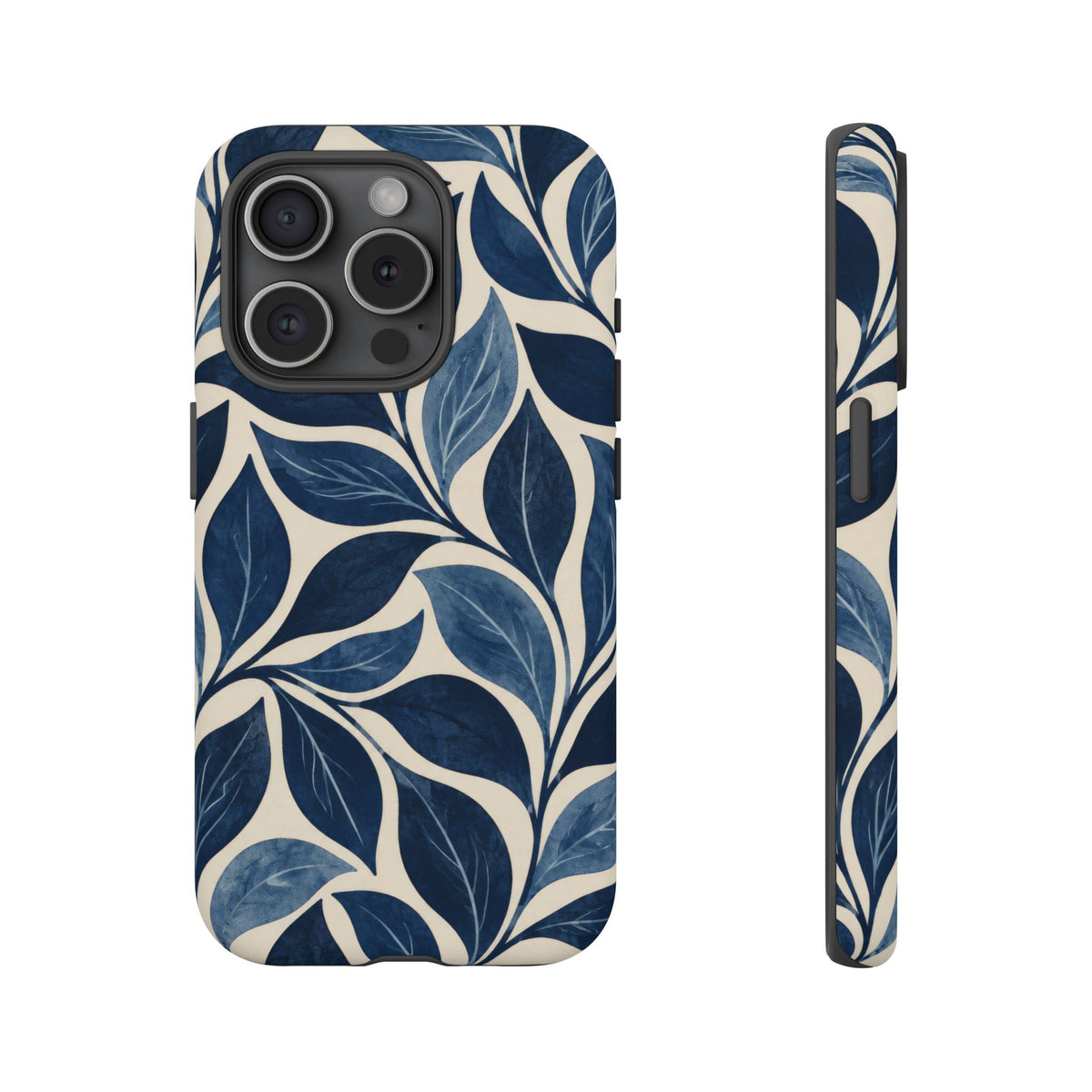 Indigo Folia iPhone Tough Case | Indigo & Ivory Leaf Pattern