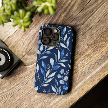 Blue Hour Botanical iPhone Tough Case | Blue Botanical Leaf Pattern