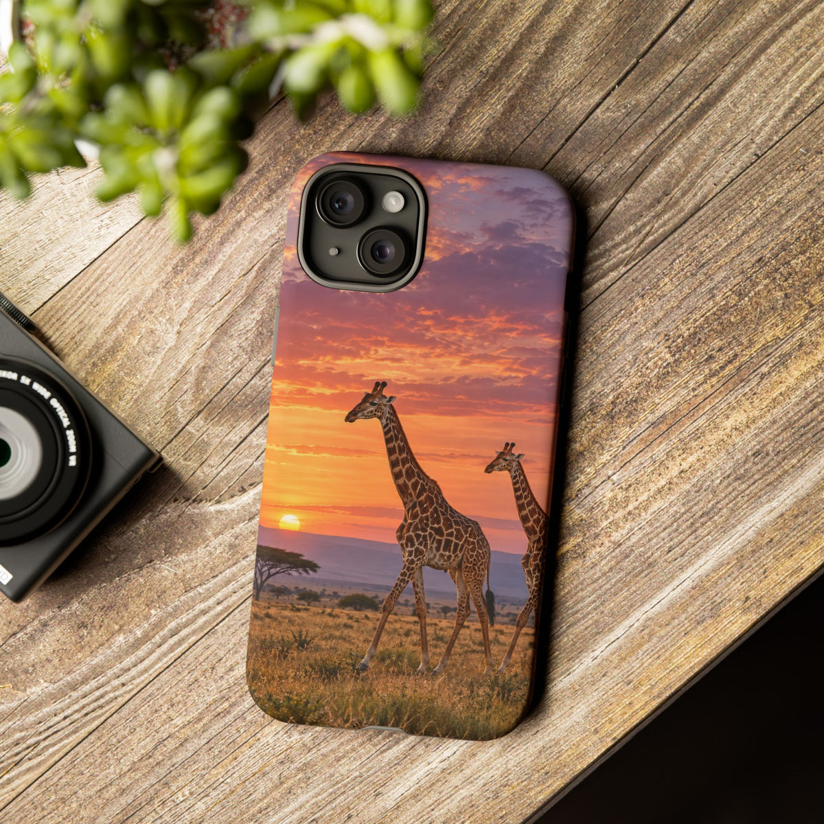 Giraffes in Rose Light iPhone Tough Case | giraffe landscape