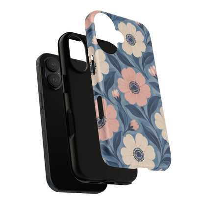Petal Mosaic iPhone Tough Case | Pink & Ivory Floral on Blue