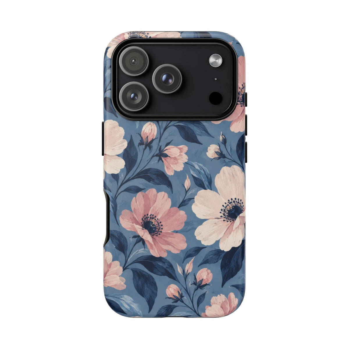 Dusk Blossom iPhone Tough Case | Pink & Ivory Floral on Blue