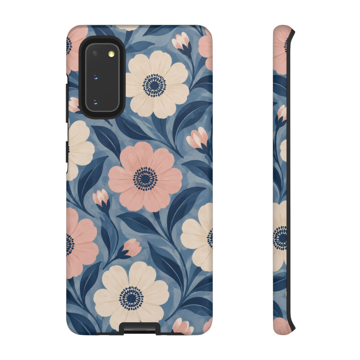 Petal Mosaic Samsung Galaxy Tough Case | Pink & Ivory Floral on Blue