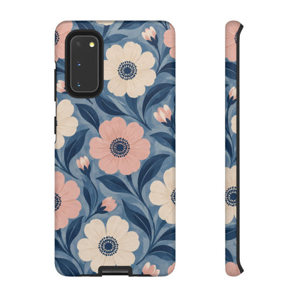 Petal Mosaic Samsung Galaxy Tough Case | Pink & Ivory Floral on Blue