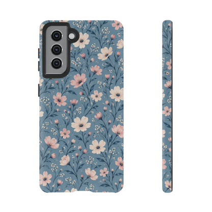 Blue Meadow Samsung Galaxy Tough Case | Pink & Ivory Floral on Blue