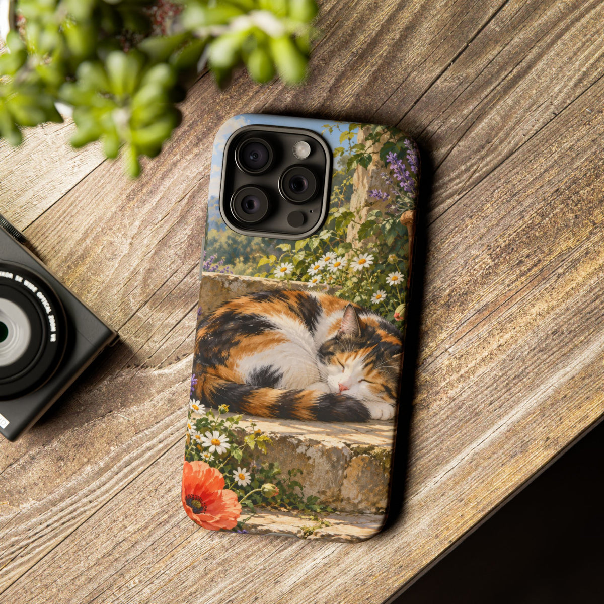 Garden Nap iPhone Tough Case | calico cat