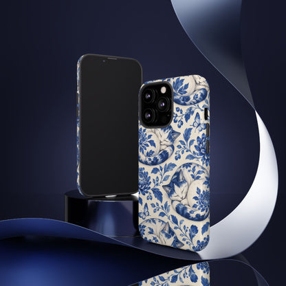 Porcelain Paws iPhone Tough Case | blue cat pattern