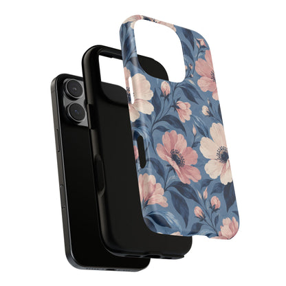 Dusk Blossom iPhone Tough Case | Pink & Ivory Floral on Blue