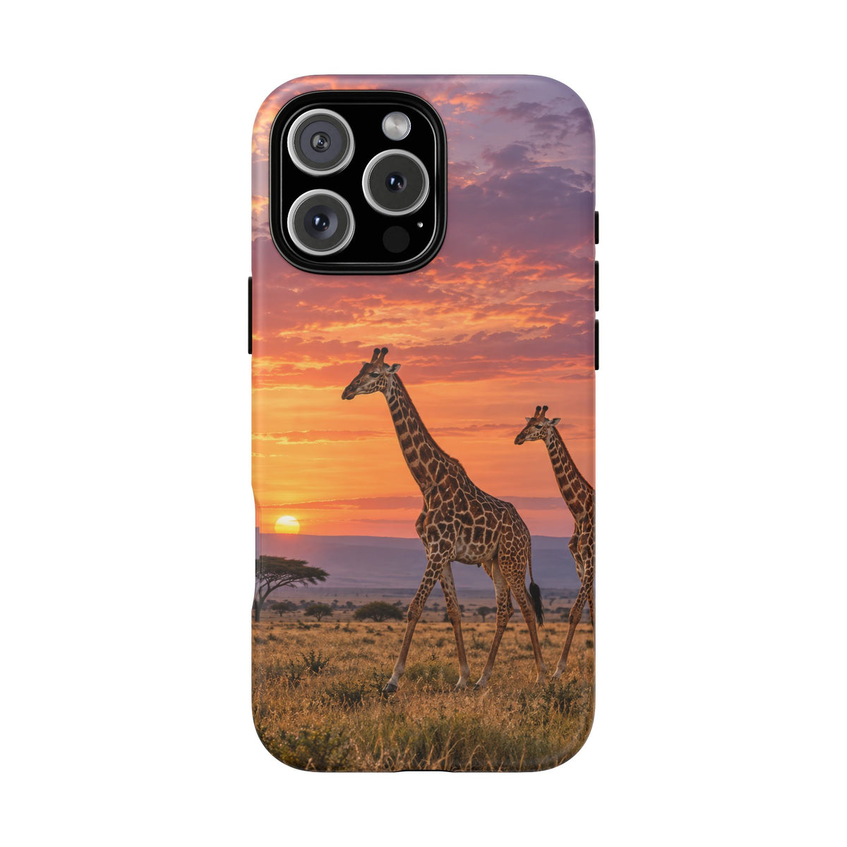 Giraffes in Rose Light iPhone Tough Case | giraffe landscape