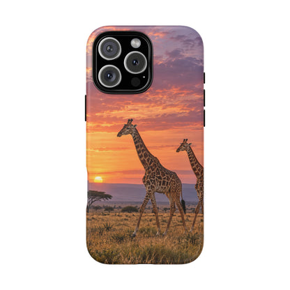 Giraffes in Rose Light iPhone Tough Case | giraffe landscape